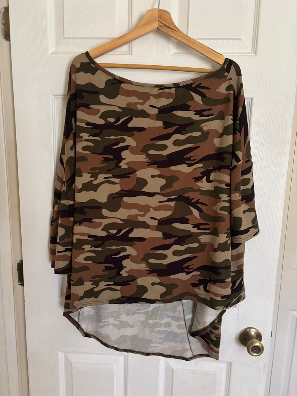 Relaxed Camo High-Low Tunic Top - Olive/Brown